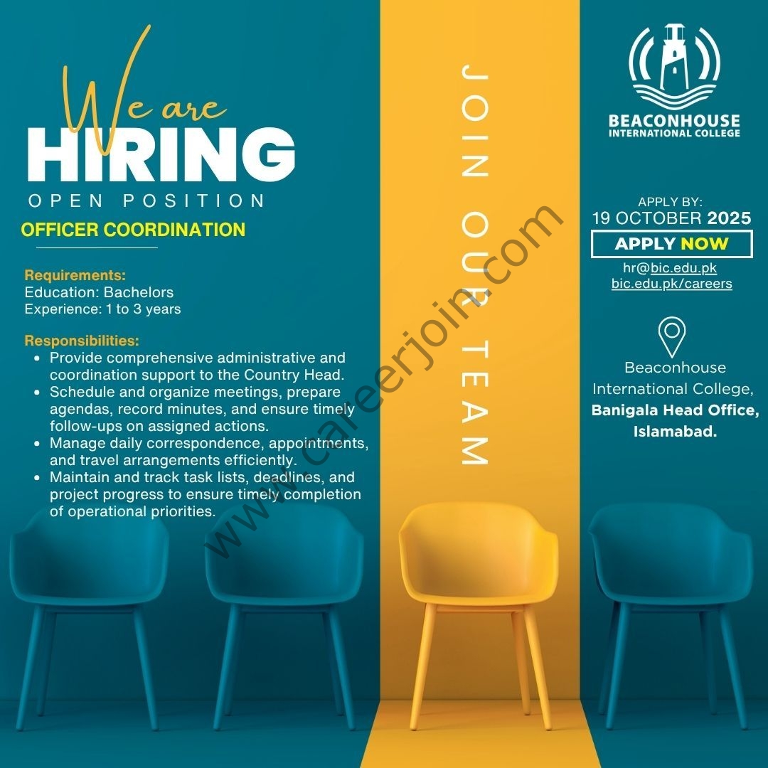 Beaconhouse International College BIC Jobs Officer Coordination 1