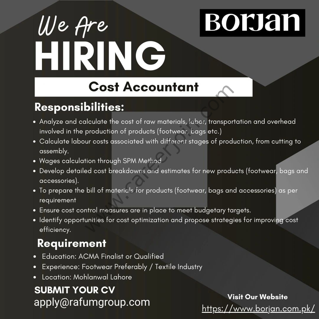 BORJAN Pvt Ltd Jobs Cost Accountant 1