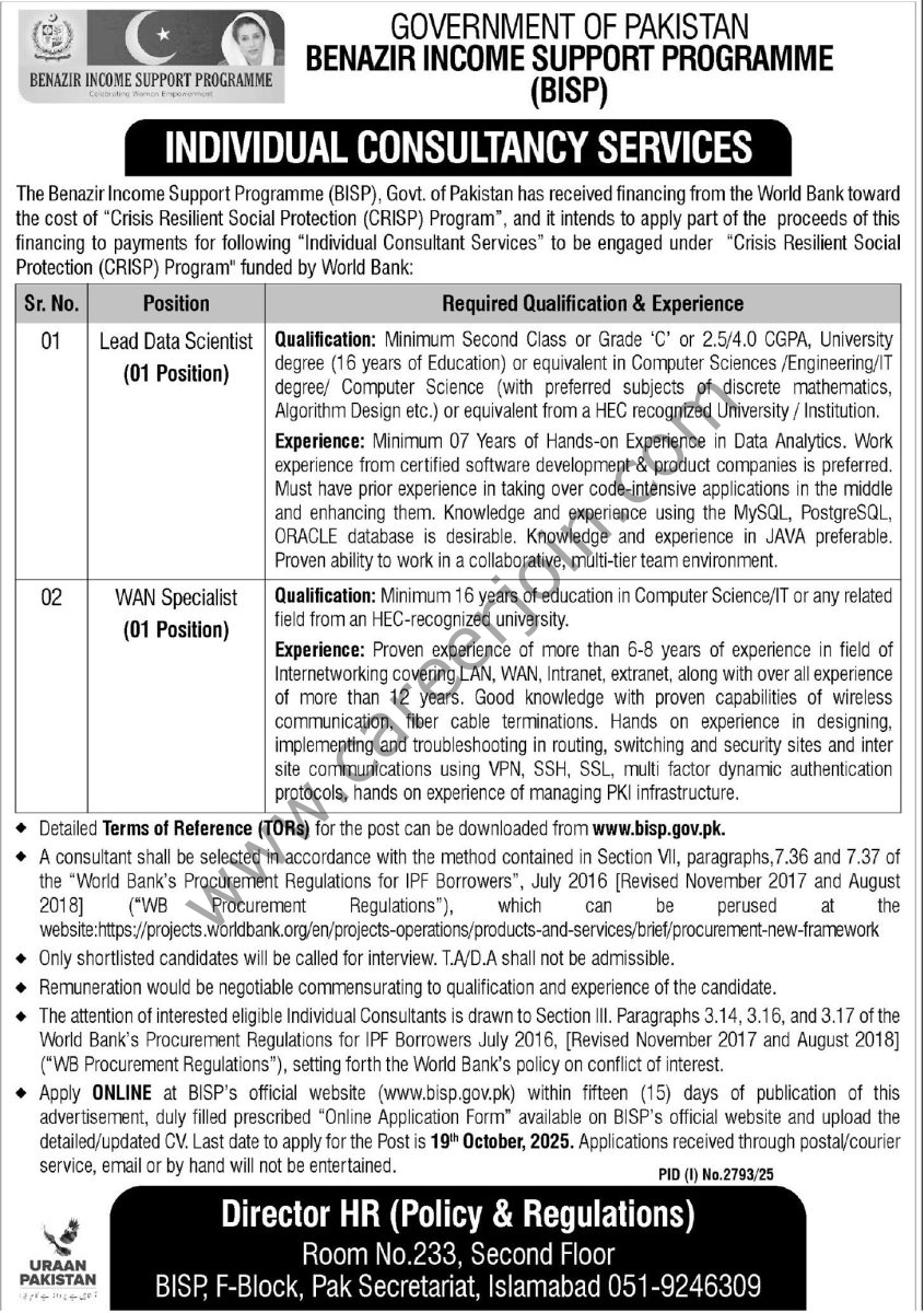 Benazir Income Support Programme BISP Jobs 04 October 2025 Express Tribune 1