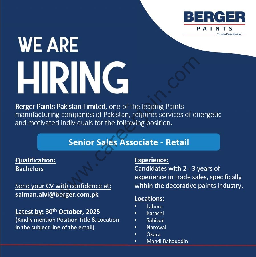 Berger Paints Pakistan Jobs October 2025 1