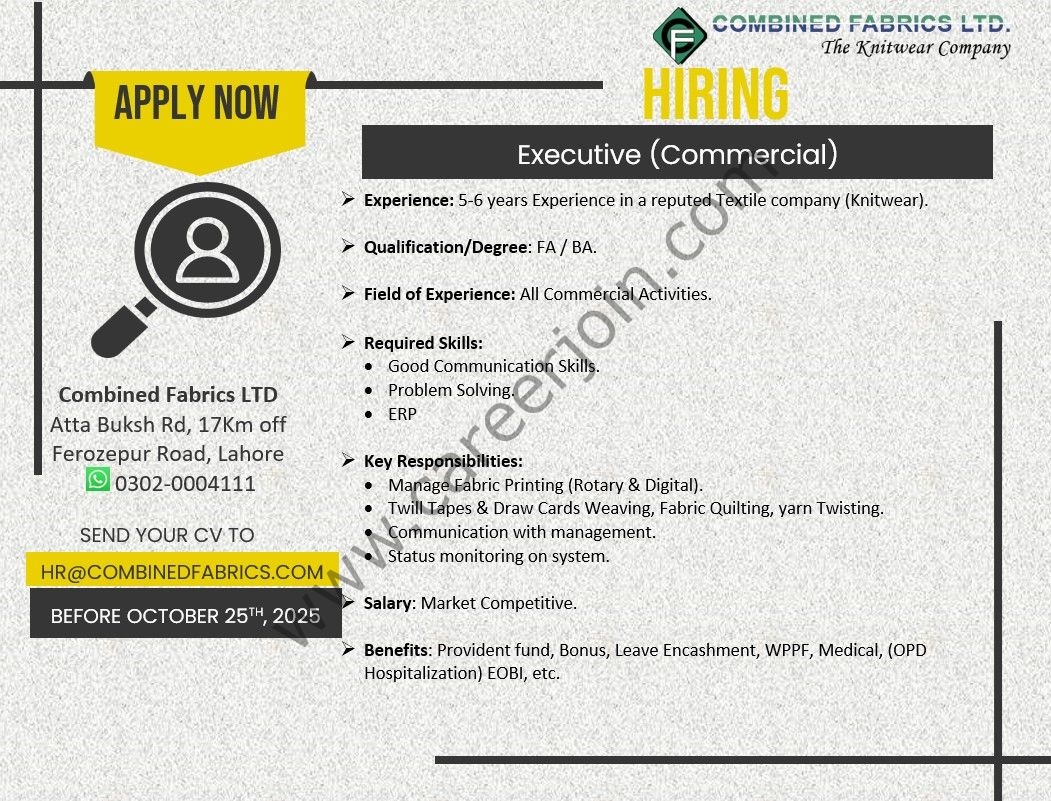Combined Fabrics Limited Jobs Executive Commercial 1
