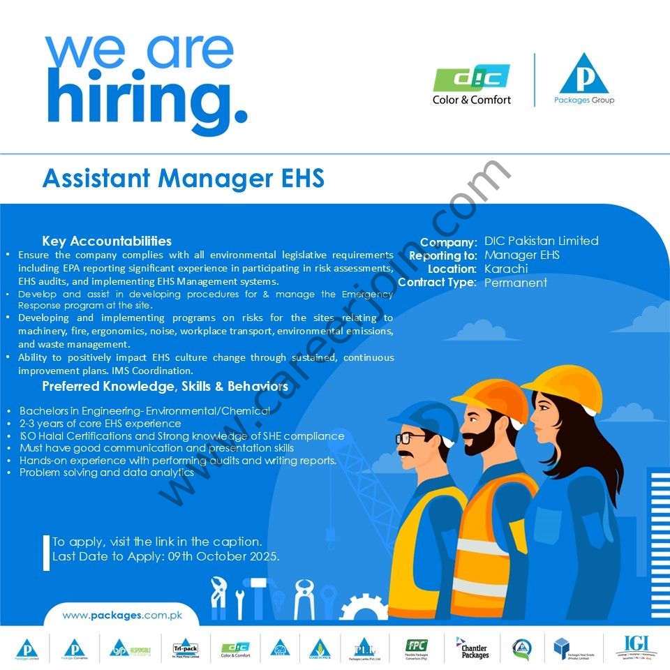 DIC Pakistan Limited Jobs Assistant Manager EHS 1