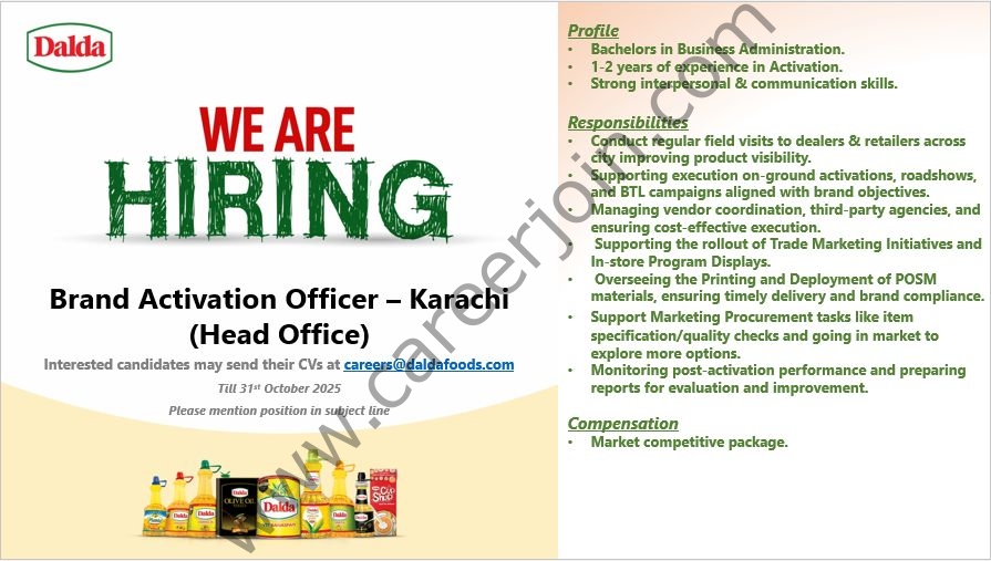 Dalda Foods Pvt Ltd Jobs Brand Activation Officer 1
