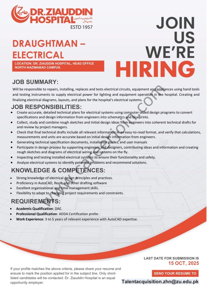 Dr Ziauddin Hospital Jobs Draughtsman Electrical  1