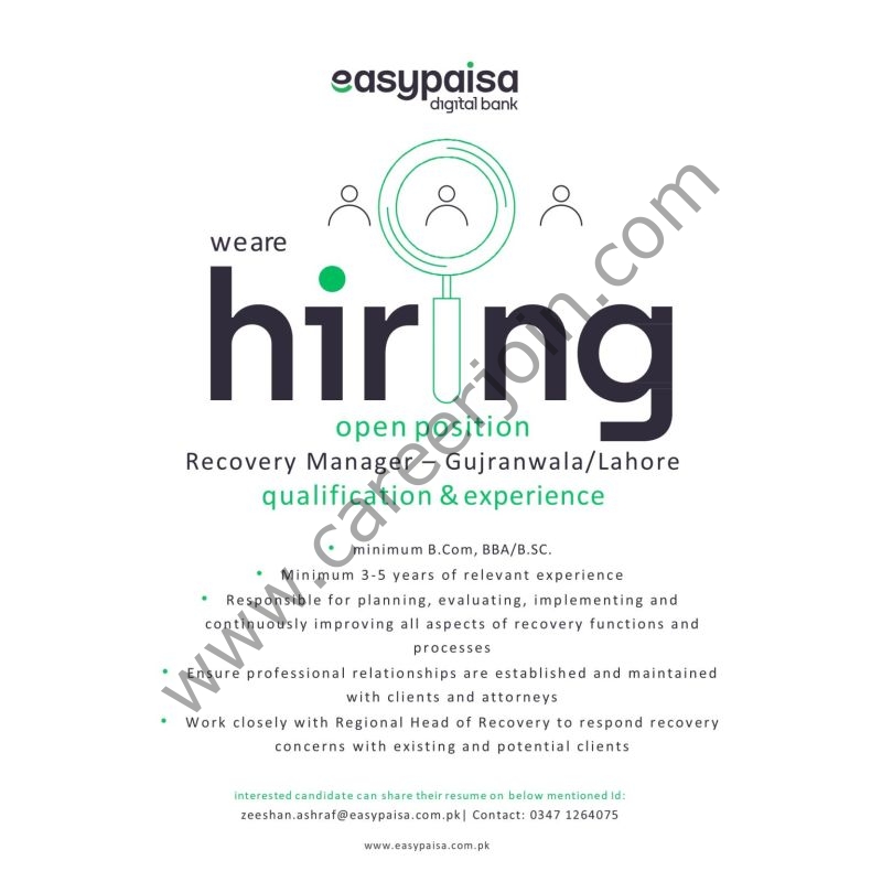 Easypaisa Digital Bank Jobs Recovery Manager 1