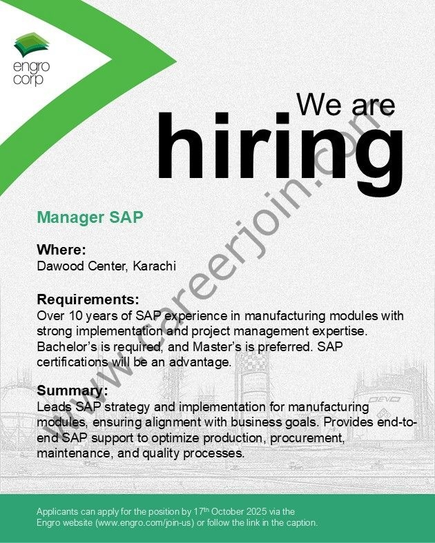 Engro Corporation Limited Jobs Manager SAP 1