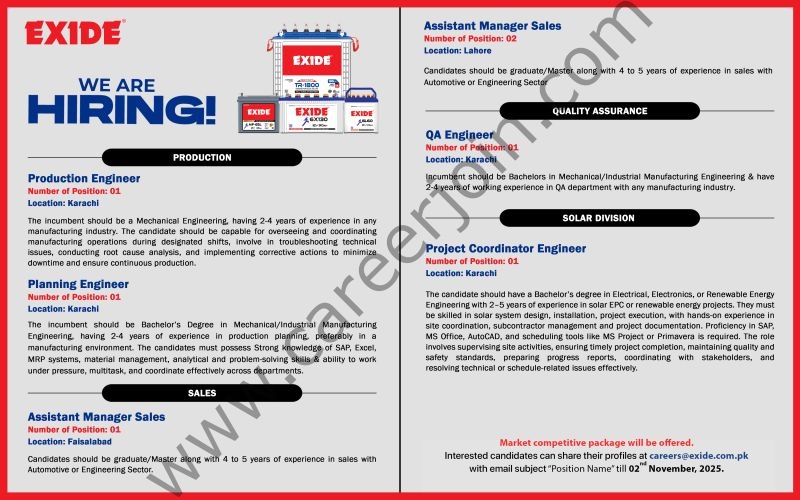 Exide Pakistan Limited Jobs October 2025 1