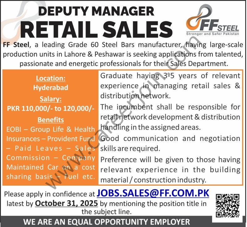 FF Steel Jobs Deputy Manager Retail Sales  1
