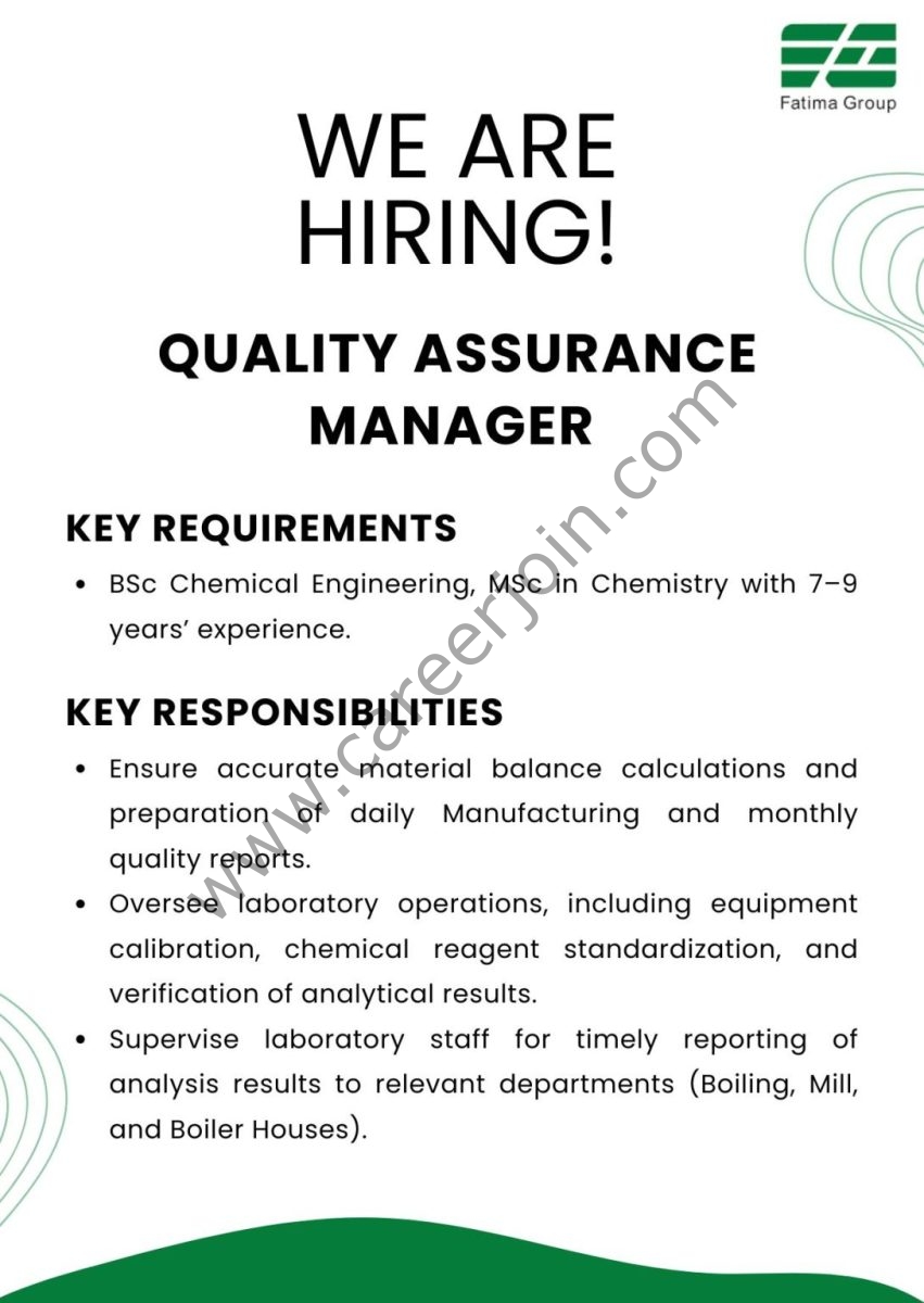 Fatima Group Jobs Quality Assurance Manager 1