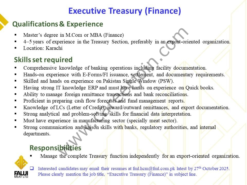 Fauji Meat Limited Jobs Executive Treasury (Finance) 1