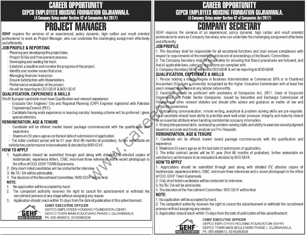 GEPCO Employees Housing Foundation Jobs 03 Ocrtober 2025 Express Tribune 1