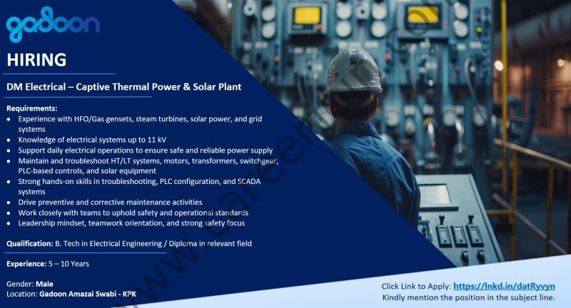 Gadoon Textile Mills Limited Jobs DM Electrical Captive Thermal Power & Solar Plant 2