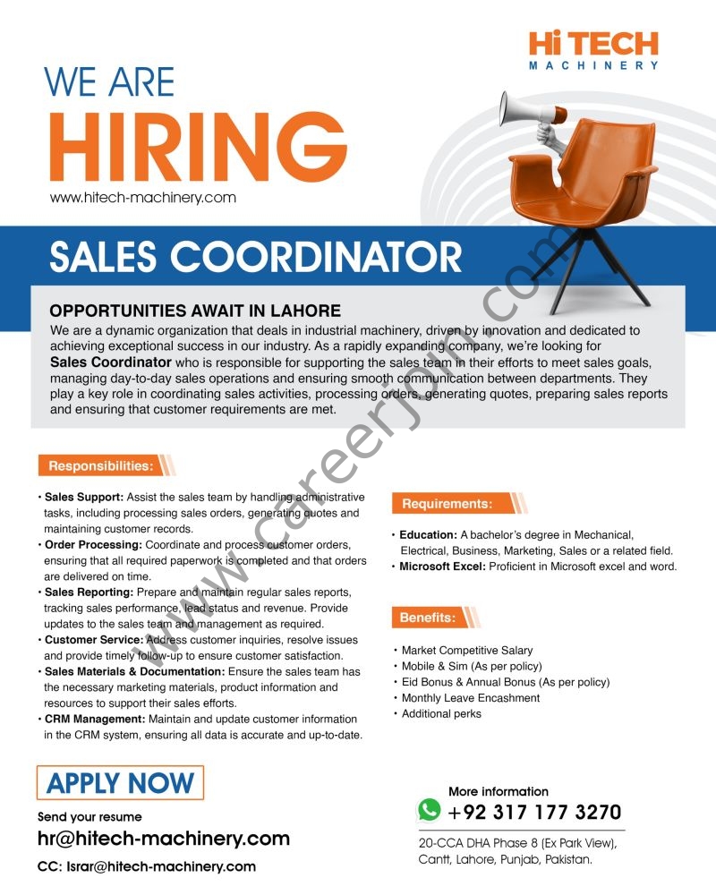 HiTech Machinery Jobs Sales Coordinator 1