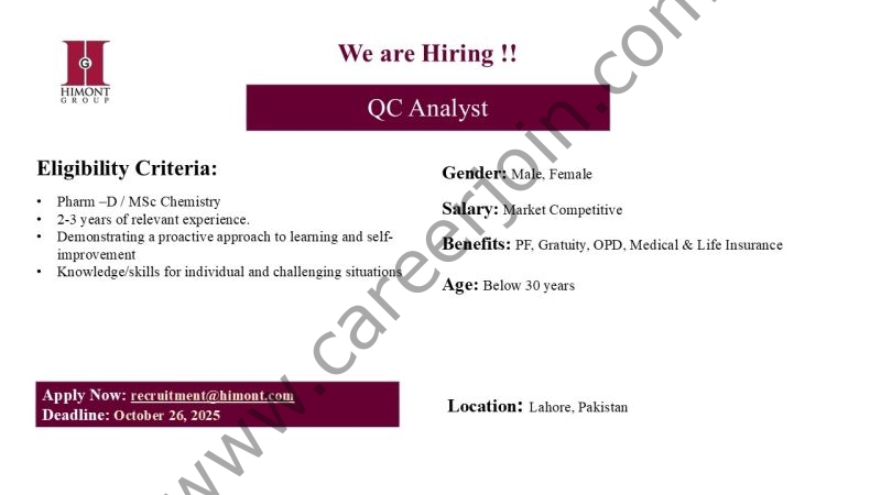 Himont Group Jobs QC Analyst 1