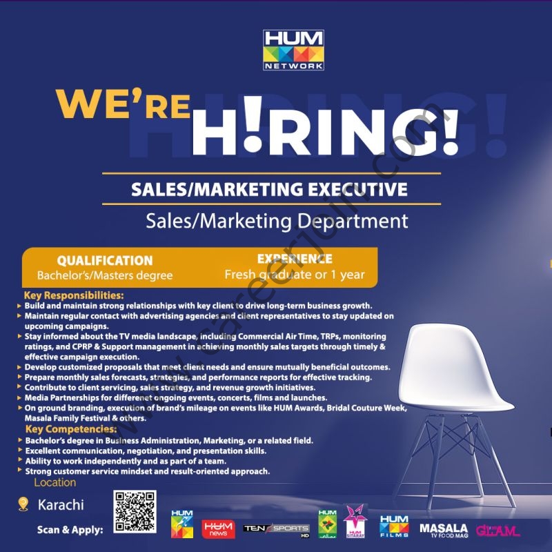 HUM Tv Network Jobs Sales / Marketing Executive  1
