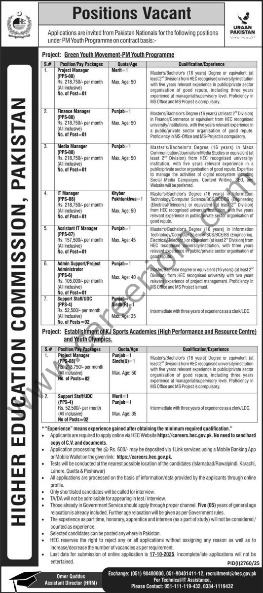 Higher Education Commission HEC Jobs 03 Ocrtober 2025 Express 1