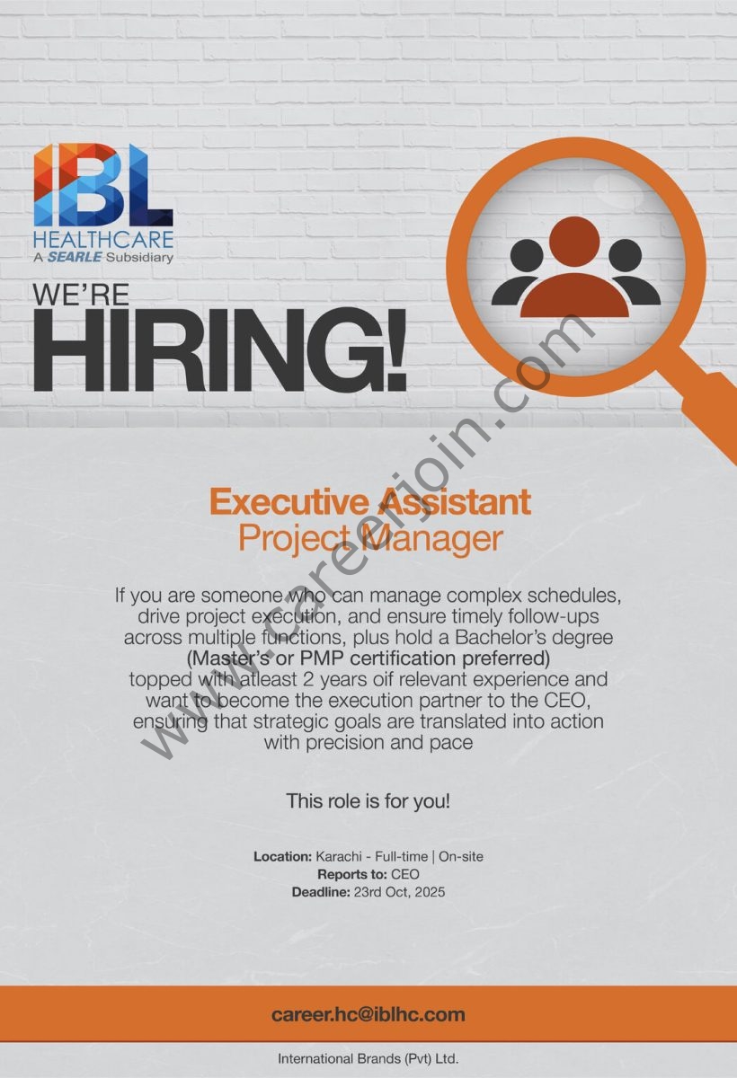 IBL Healthcare Jobs Executive Assistant / Project Manager 1