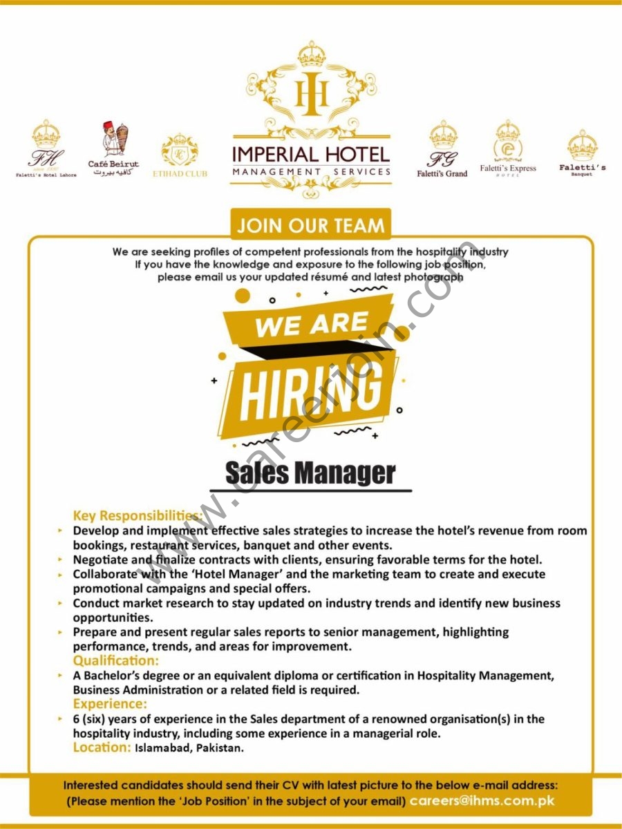 Imperial Hotel Management Services Jobs Sales Manager 1