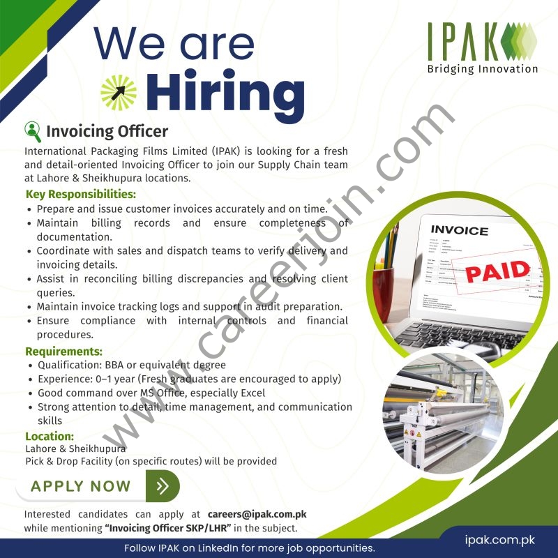 International Packaging Films Limited (IPAK) Jobs Invoicing Officer 1
