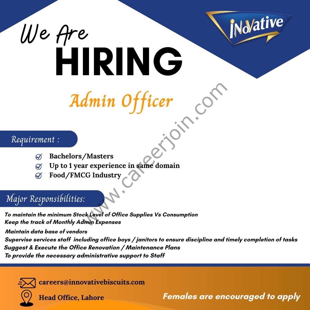 Innovative Biscuits Pvt Ltd Jobs Admin Officer 1