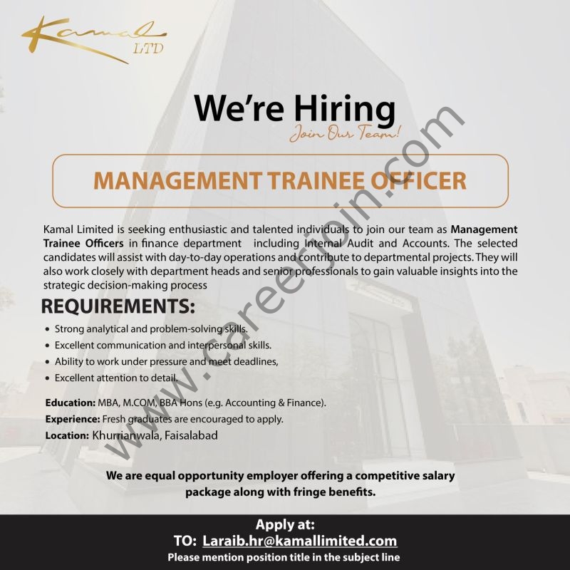 Kamal Limited Jobs Management Trainee Officers (Finance) 1