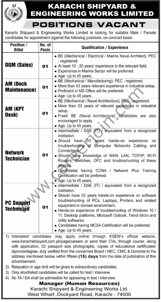 Karachi Shipyard & Engineering Works Ltd Jobs 12 October 2025 Dawn 1
