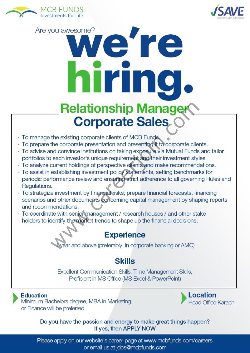 MCB Funds Jobs Relationship Manager Corporate Sales 1