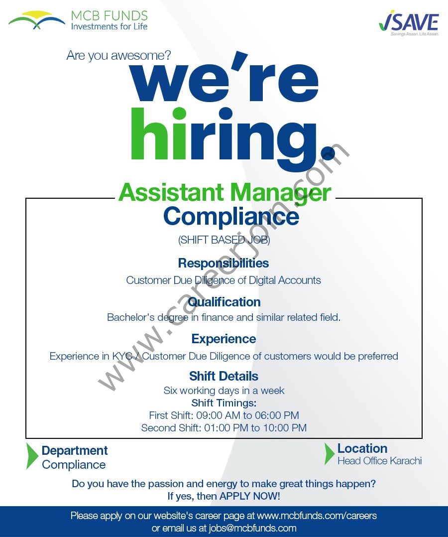 MCB Funds Manager Jobs Assistant Manager Compliance 1