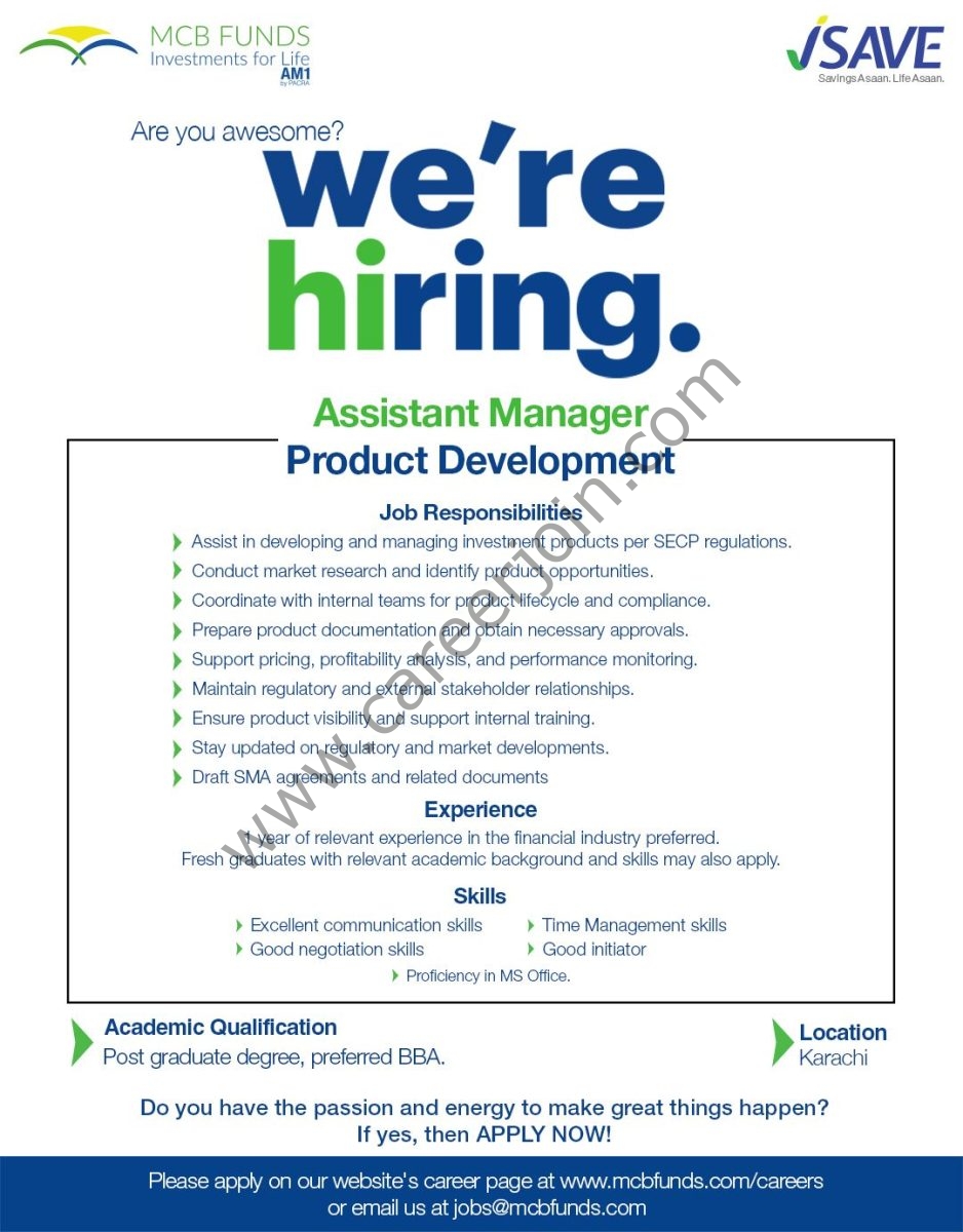 MCB Funds Jobs Assistant Manager Product Development 1