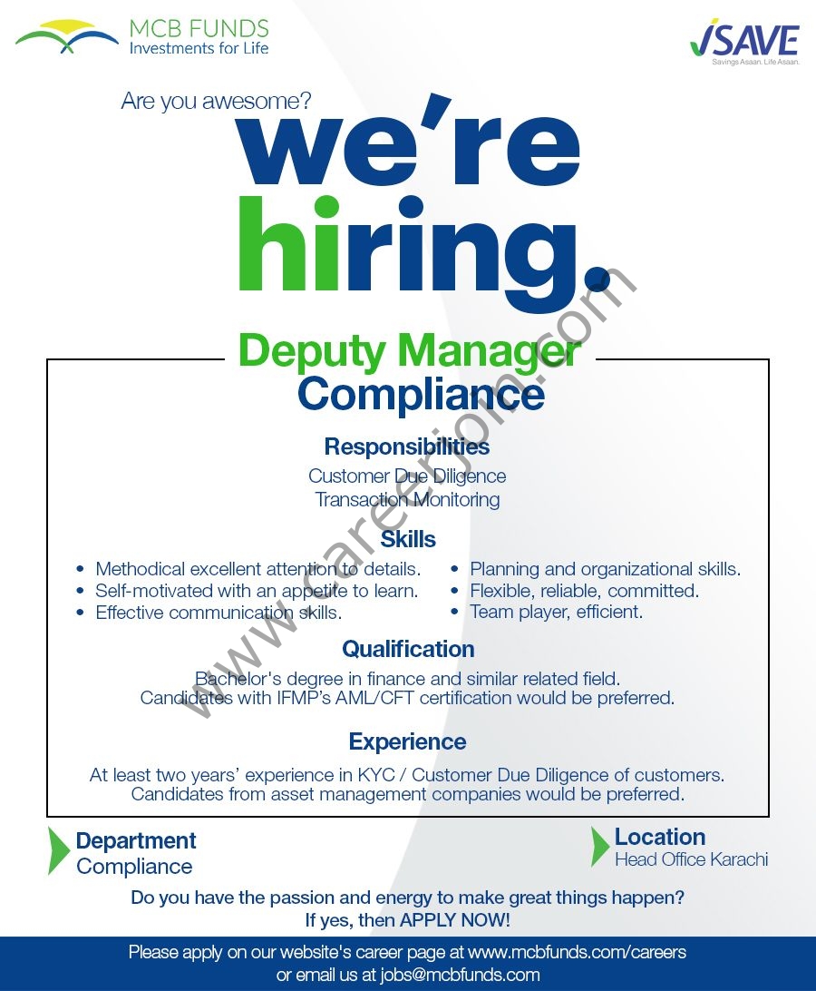 MCB Funds Jobs Deputy Manager Compliance 1