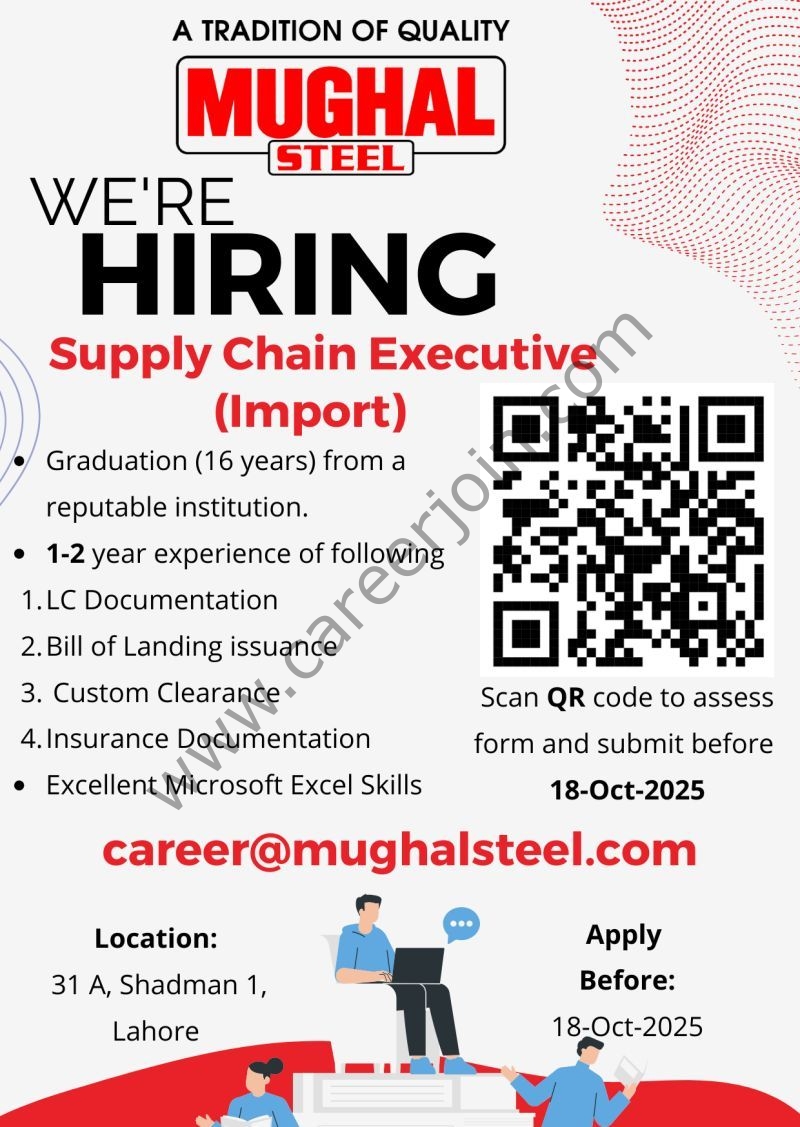 Mughal Steel Jobs Supply Chain Executive (Import) 1