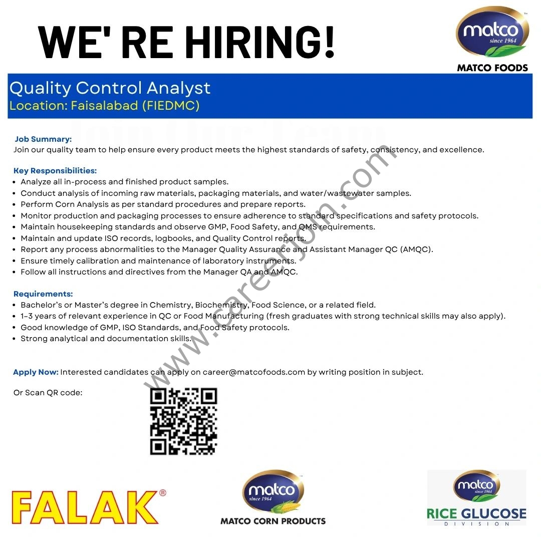 Matco Foods Limited Jobs Quality Control Analyst 1