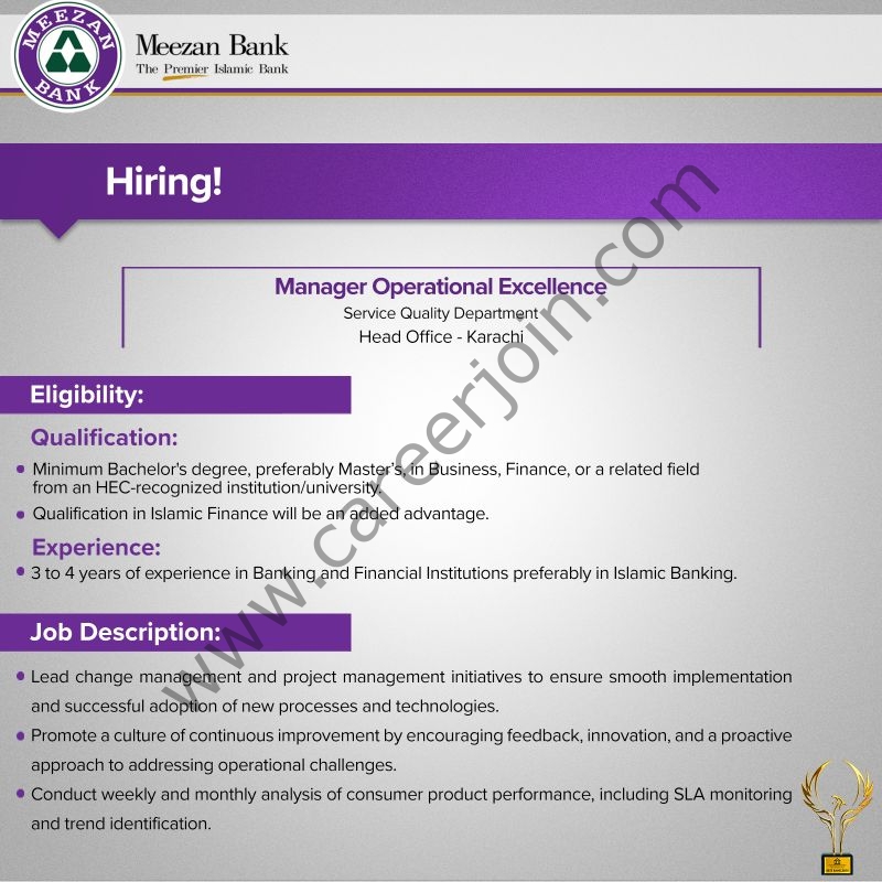 Meezan Bank Limited Jobs Manager Operational Excellence 1