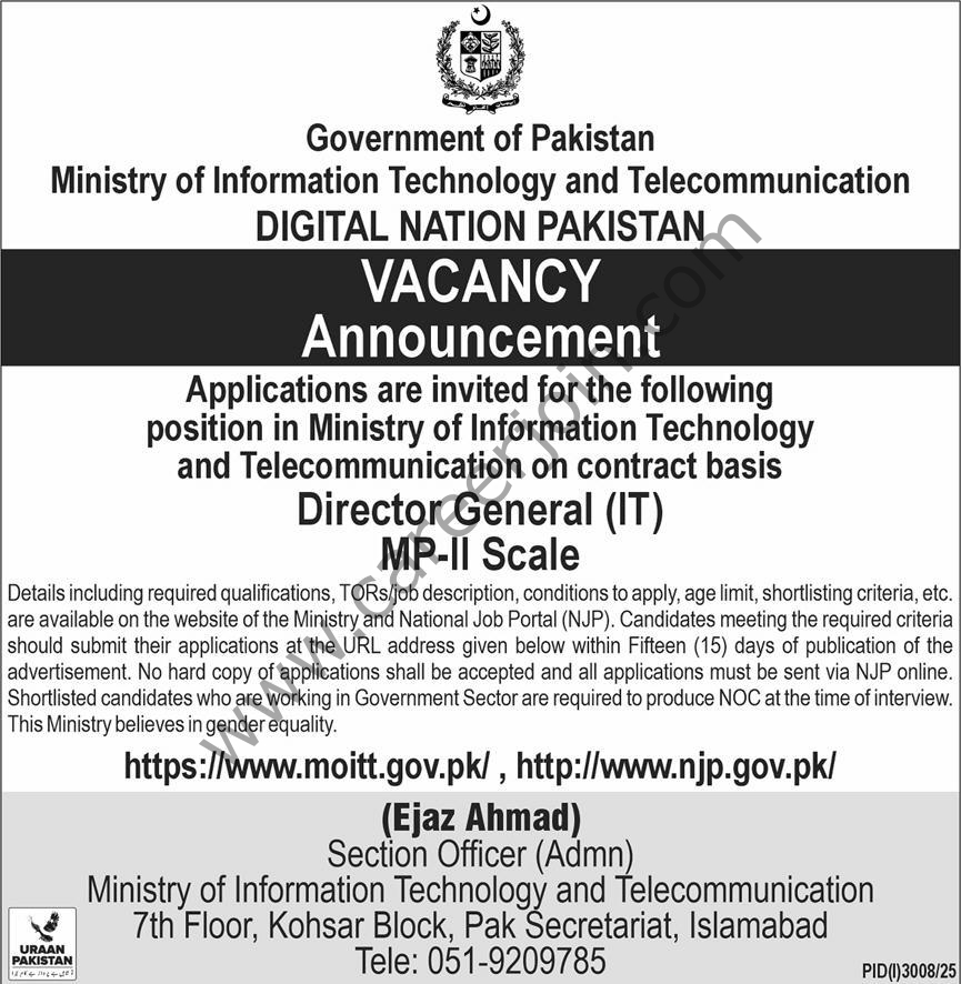 Ministry of Information Technology & Telecommunication Jobs 12 October 2025 Express 1