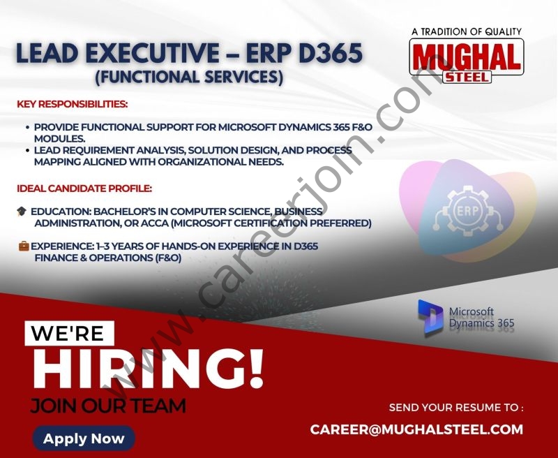 Mughal Steel Jobs Lead Executive ERP D365 1
