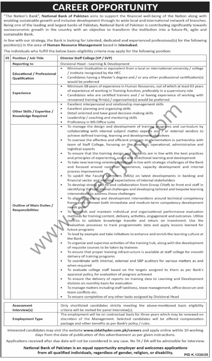 National Bank of Pakistan NBP Jobs 19 October 2025 Dawn 1