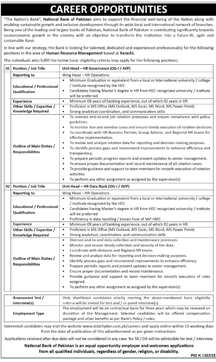 National Bank of Pakistan NBP Jobs 19 October 2025 Express Tribune 02 1