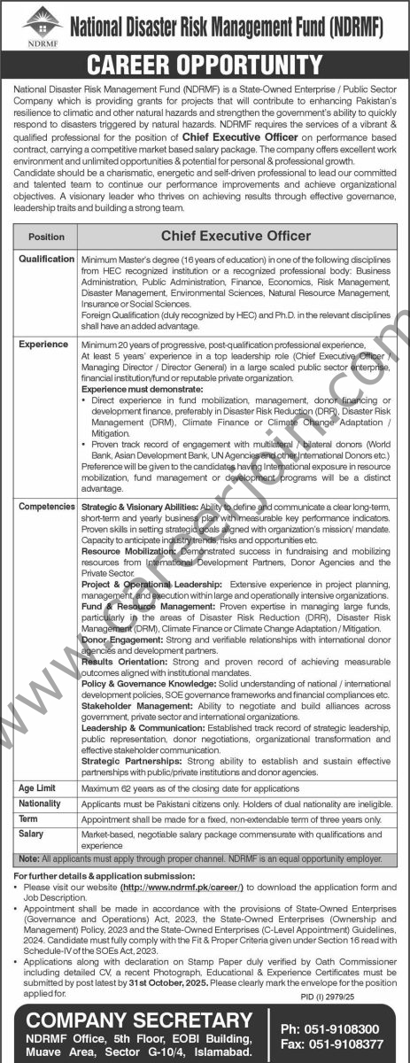 National Disaster Risk Management Fund NDRMF Jobs 12 October 2025 Express 1