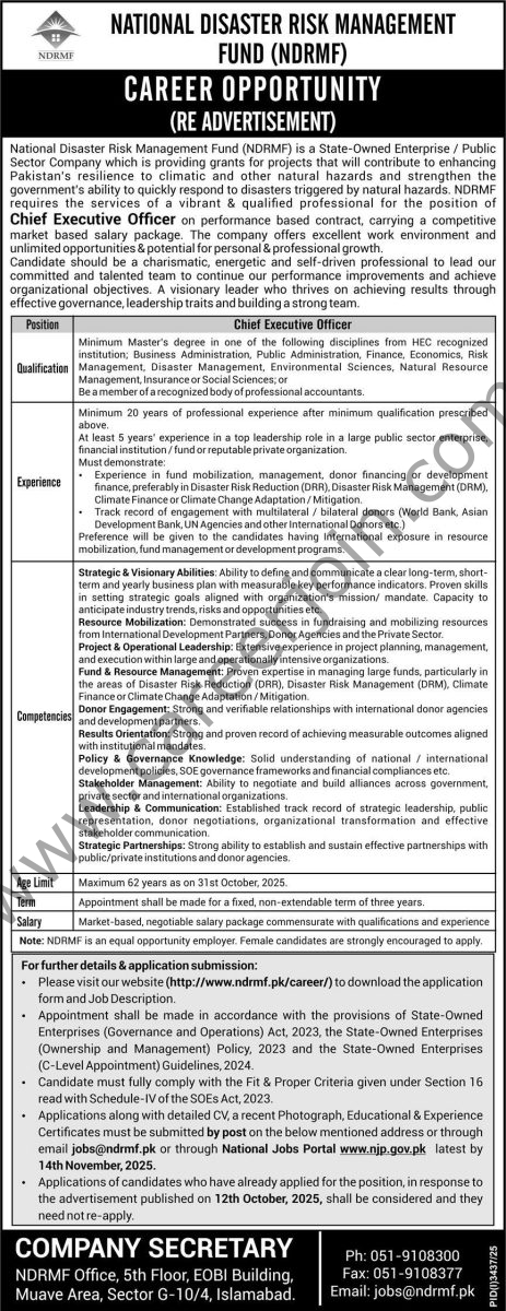 National Disaster Risk Management Fund NDRMF Jobs 26 October 2025 Express 1