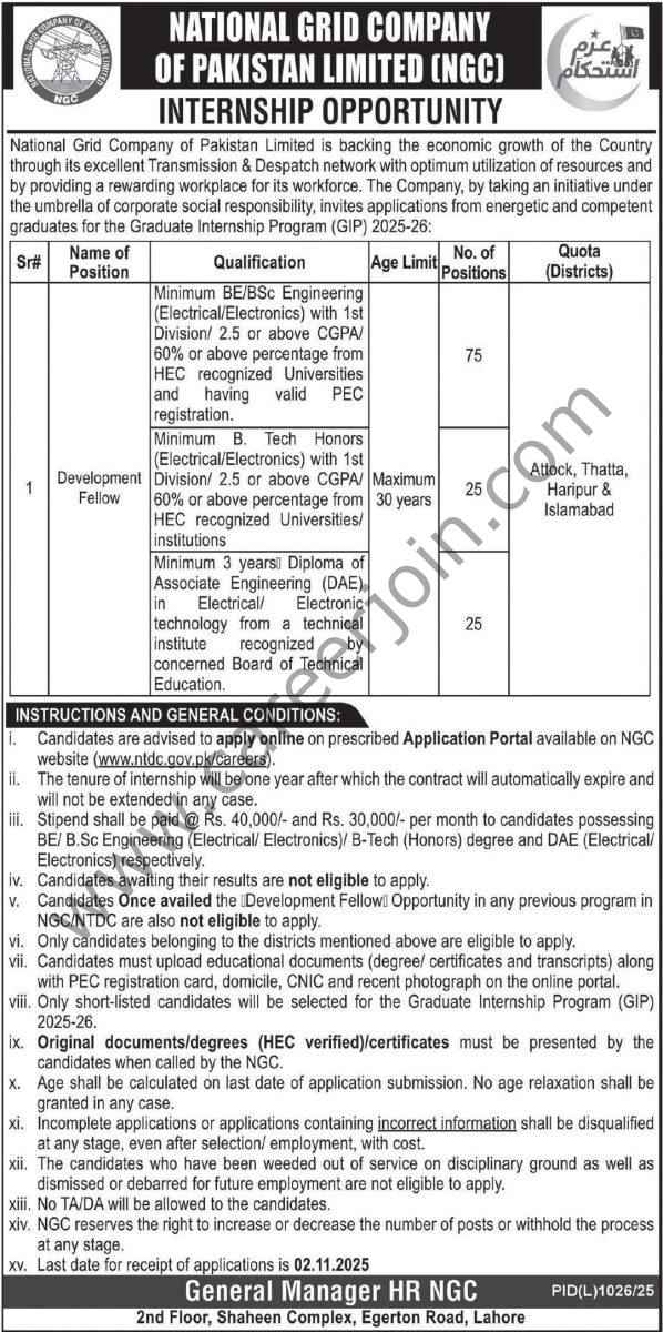 National Grid Co NGC Jobs 19 October 2025 Express Tribune 1