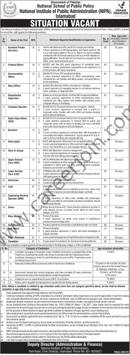 National Institute of Public Administration NIPA Jobs 19 October 2025 Express Tribune 1