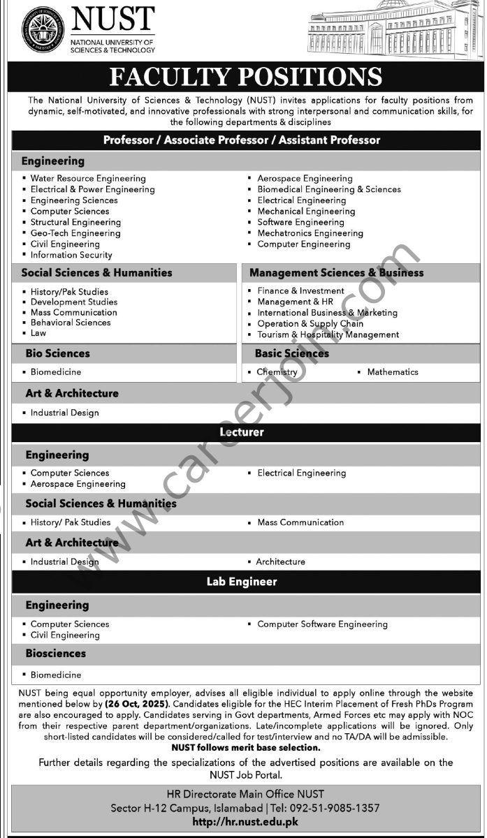 National University of Sciences & Technology NUST Jobs 19 October 2025 Express Tribune 1