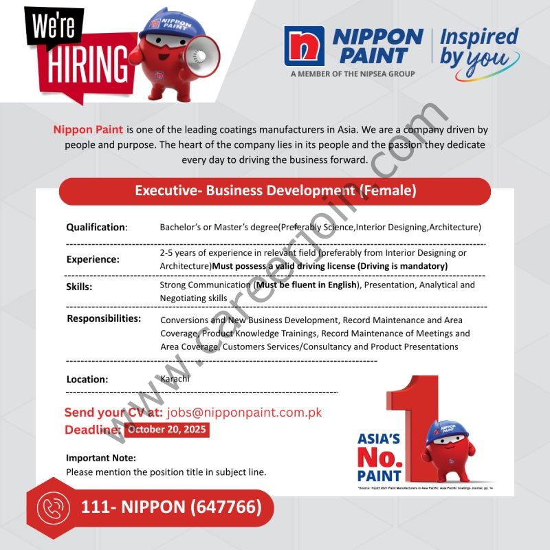Nippon Paint Pakistan Jobs Business Development Executive 1