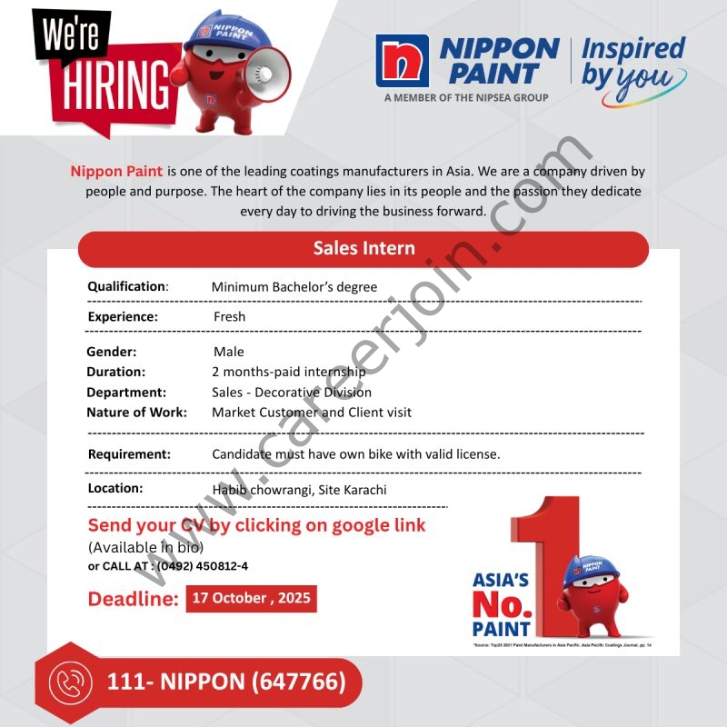 Nippon Paint Pakistan Jobs Sales Intern 1