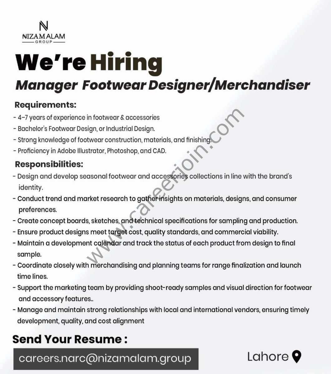Nizam Alam Group Jobs Manager Footwear Designer / Merchandiser  1
