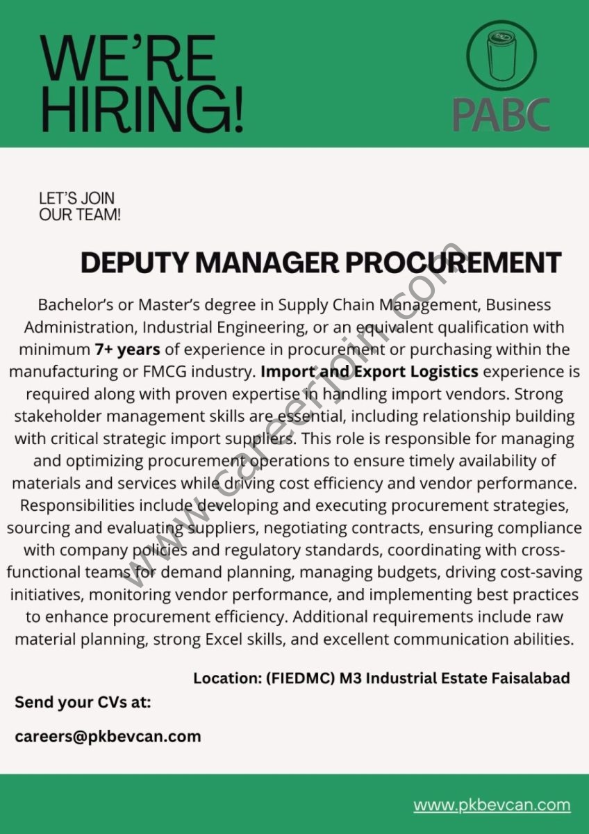 Pakistan Aluminium Beverage Cans Limited PABC Jobs Deputy Manager Procurement 1