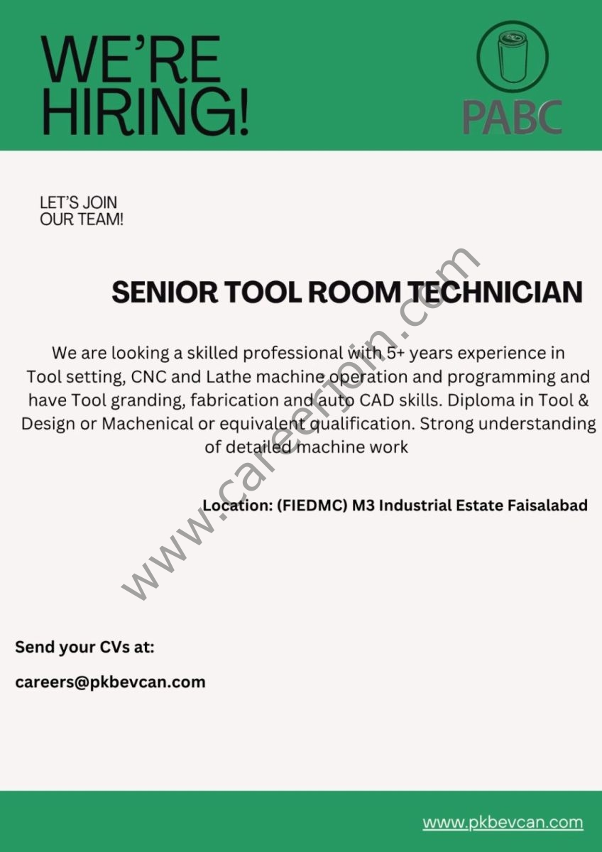 Pakistan Aluminium Beverage Cans Limited PABC Jobs Senior Tool Room Technician 1