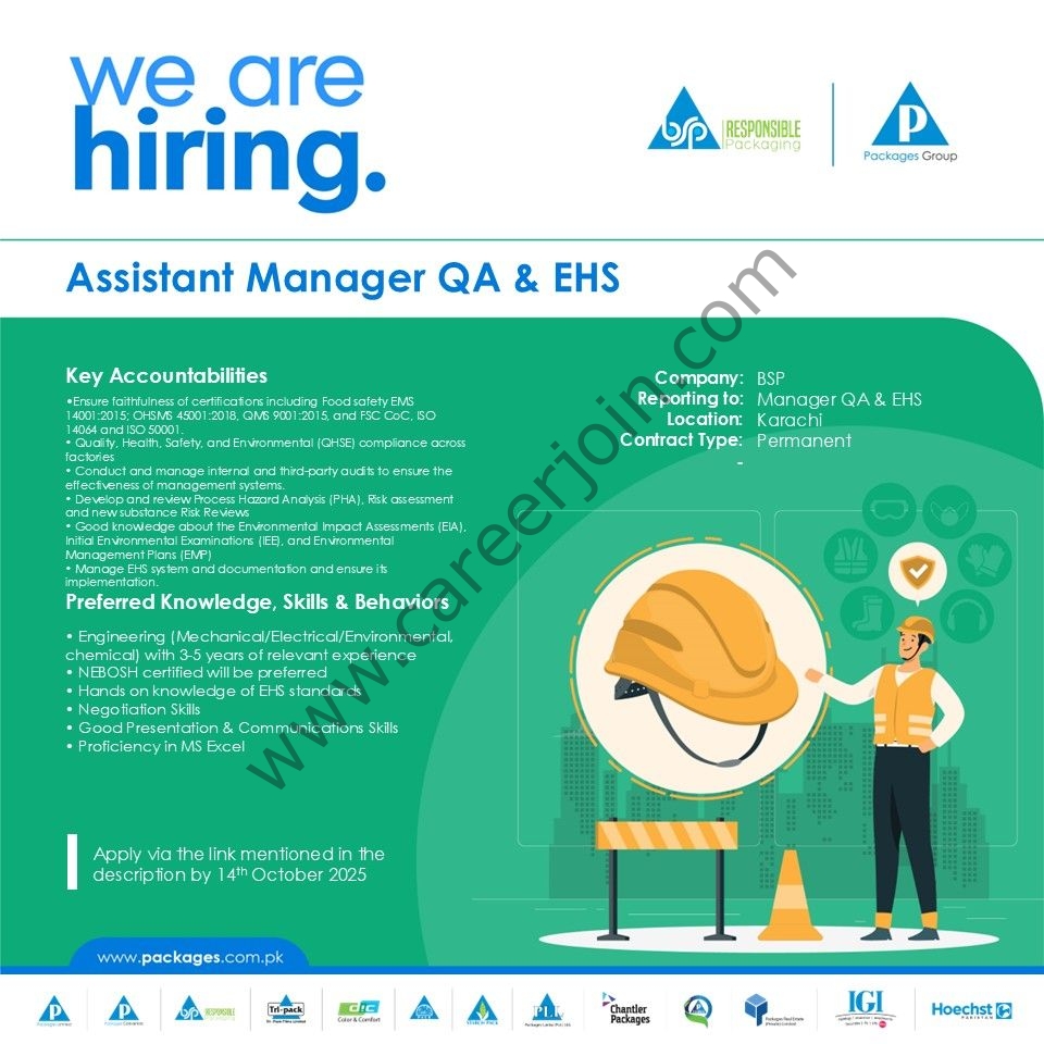 Packages Group Jobs Assistant Manager QA & EHS 1