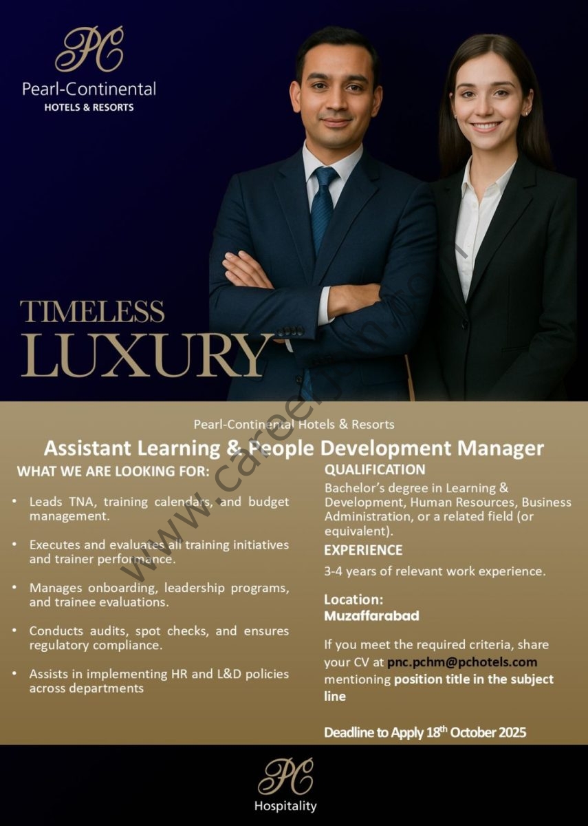 Pearl Continental Hotels & Resorts Jobs Assistant Learning & People Development Manager 1