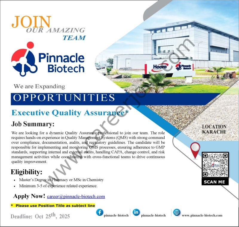 Pinnacle Biotech Jobs Executive Quality Assurance 1